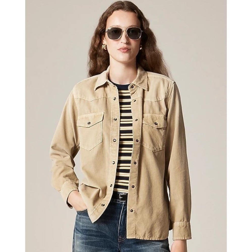J.Crew Womens Western Corduroy Snap Front Shirt Tan Khaki CN508 Size 00 Flaw